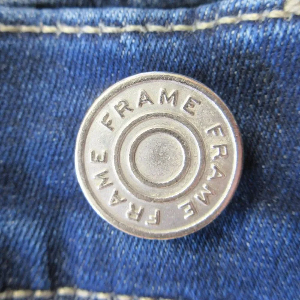 FRAME Le High Rise‎ Straight Leg Jeans Size 25 Sanctuary Dark Blue Denim Raw Hem